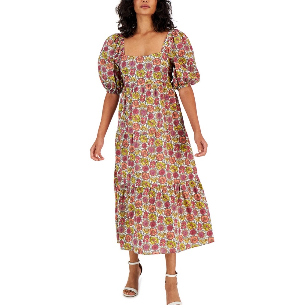 MINKPINK Yasmin Pink and Yellow Tiered Midi Dress